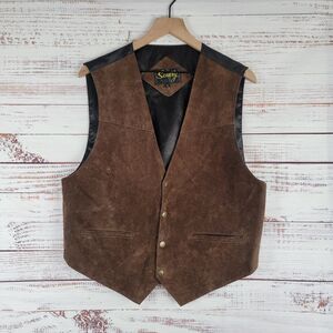 Scully Men's Size Large Brown Black Genuine Leather Snap Up Western Vest